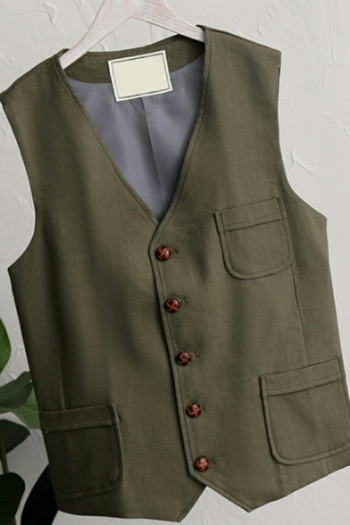 Popular Blazer Vest Solid Color V-neck Single Breasted Regular Fit Blazer Vest for Men