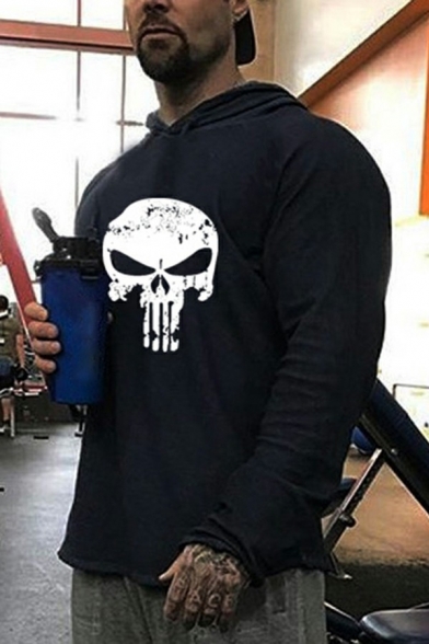 Sportswear Mens Hoodie Skull Printed Long Sleeves Slim-Fitted Hoodie