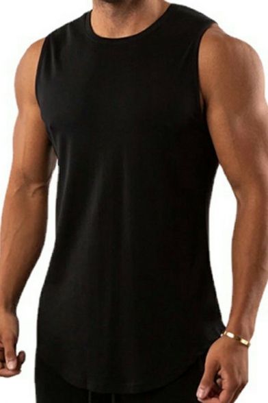 Stylish Guy's Vest Top Pure Color Crew Neck Sleeveless Loose Fitted Vest Top