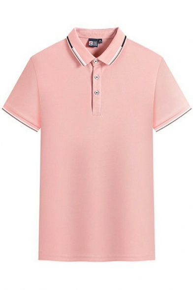Trendy Mens Polo Shirt Contrast Striped Turn down Collar Short-Sleeved Regular Fit Polo Shirt