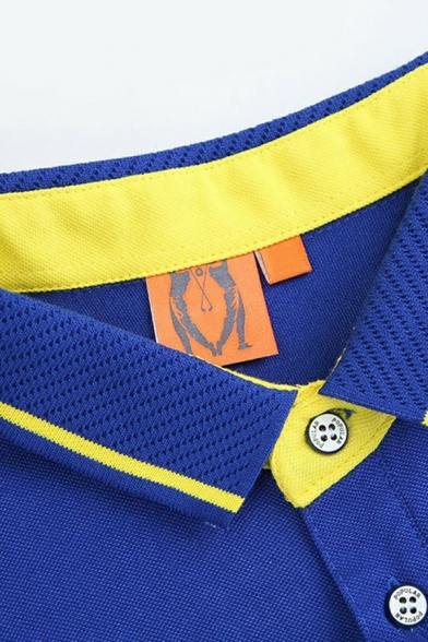 Basic Men's Polo Shirt Pure Color Button Detail Lapel Collar Short-Sleeved Slim Polo Shirt