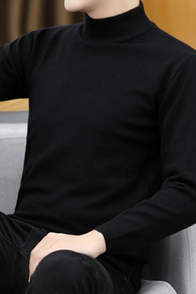Basic Mens Sweater Whole Colored Long-sleeved Mock Neck Slim Fit Knit Pullover Sweater