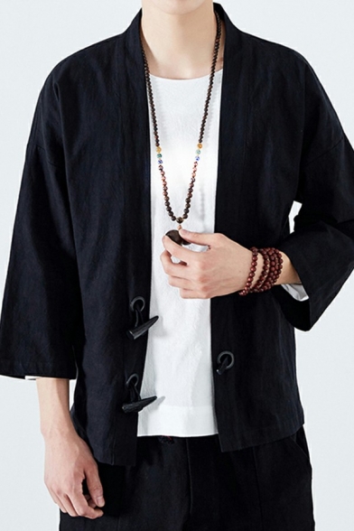 Casual Guys Jacket Pure Color Horn Button Baggy 3/4 Sleeve Jacket