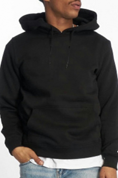 Casual Men's Hoodie Solid Color Long Sleeve Pullover Drawstring Hoodie