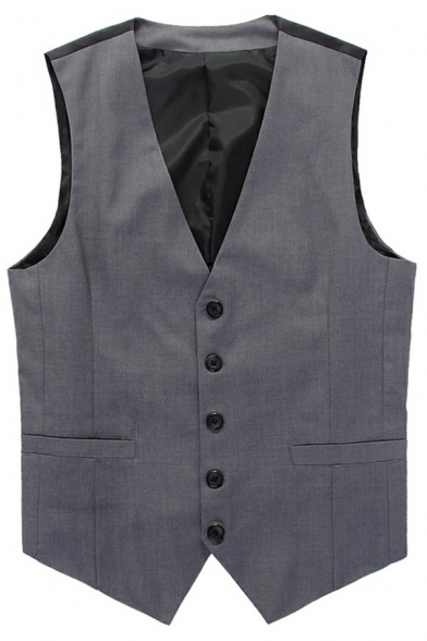 Casual Mens Blazer Vest Solid Color V-neck Single Breasted Relaxed Fit Blazer Vest