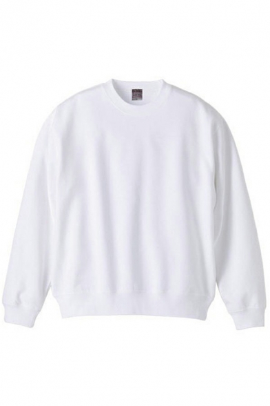 Casual Sweatshirt Pure Color Long Sleeves Round Neck Regular Fitted Sweatshirt for Men