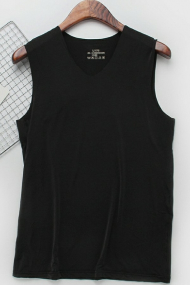 Chic Solid Tank Top V-Neck Sleeveless Relaxed Fitted Vest Top for Guys