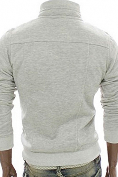 Cool Mens Hoodie Long Sleeve Stand Collar Pocket Decoration Zip-up Hoodie