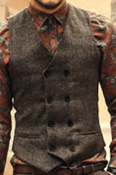 Fashion Men's Suit Vest Solid Color Double Breast V-Neck Slimming Suit Waistcoat