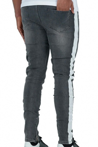 Fashion Mens Jeans Plain Ripped Pocket Detail Ankle Length Skinny Jeans