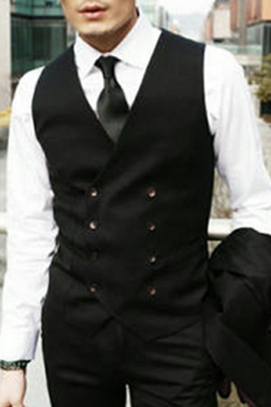 Fashionable Blazer Vest Solid Color V-neck Double Breasted Deep Regular Fit Blazer Vest for Men