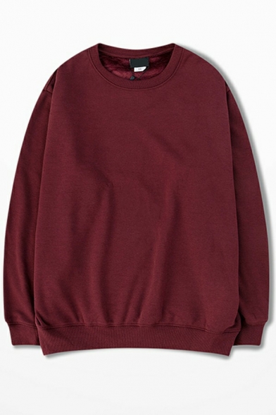 Hip-hop Men's Sweatshirt Solid Color Crew Neck Baggy Long-sleeved Sweatshirt