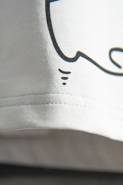 Leisure T-Shirt Cartoon Cat Print Round Neck Short-Sleeved Loose Fit T-Shirt for Men