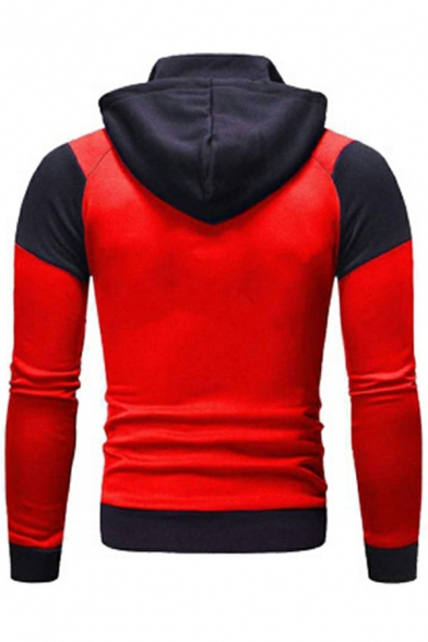 Men's Fashion Hoodie Contrast Color Zip down Long Sleeve Slim Hoodie