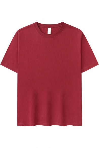Men Street Style T-Shirt Solid Crew Neck Short-sleeved Oversized T-Shirt