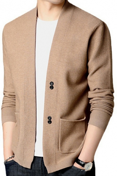 Men Stylish Cardigan Plain Side Pocket Button Embellished Long-sleeved Fit Cardigan