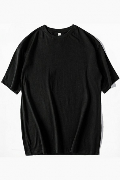 Simple Men's Tee Shirt Plain Round Collar Short-sleeved Regular Fit Tee Top