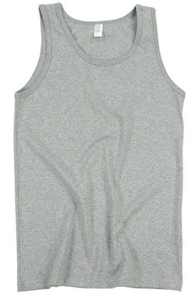 Simple Mens Vest Pure Color Sleeveless Crew Neck Loose Fitted Tank Top