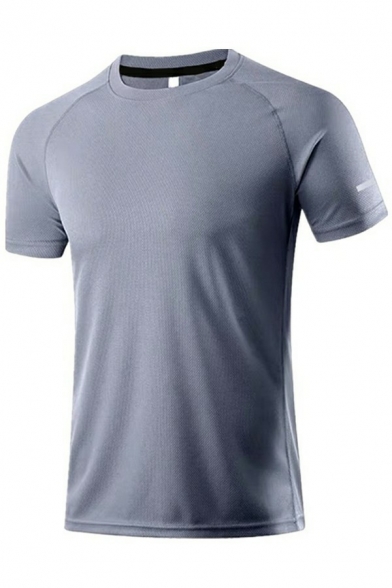 Soft T-Shirt Pure Color Round Neck Short Sleeve Fitted T-Shirt for Men