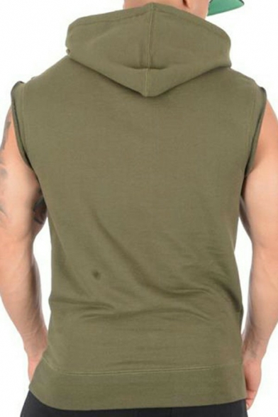 Sporty Guys Drawstring Vest Pouch Pocket Plain Color Regular Fit Vest with Hoodie