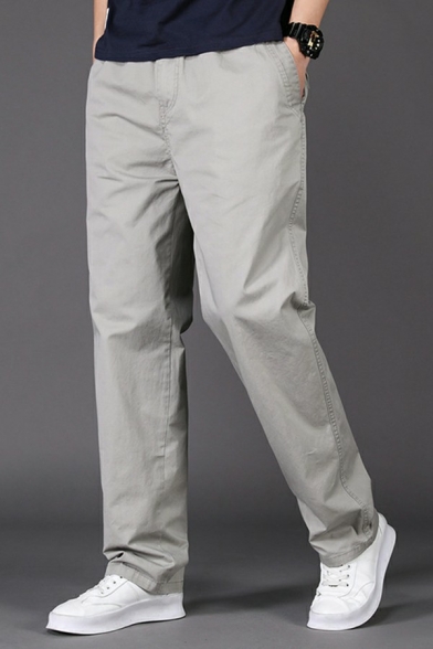 Sporty Men Pants Pure Color Pocket Decoration Mid Waist Relaxed Zip-up Pants for Men