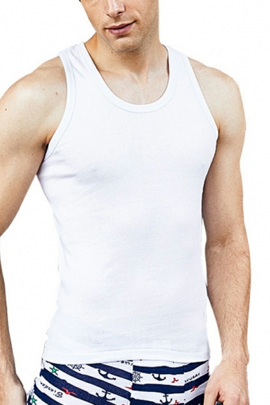 Sporty Tank Solid Color Crew Neck Slim Fitted Tank Top for Men