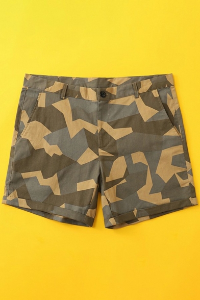 Street Look Guy's Shorts Camo Pattern Pocket Detailed Zip Placket Straight Skinny Shorts