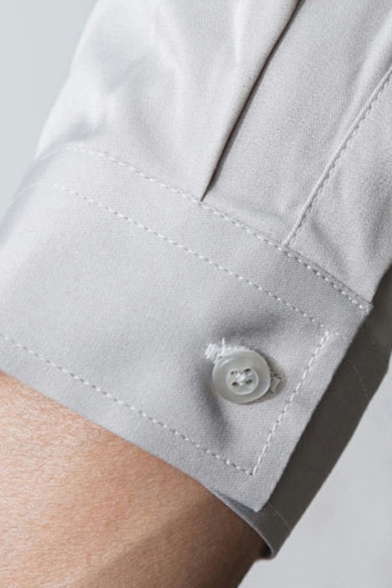 Street Look Mens Shirt Solid Button-up Collar 3/4 Sleeve Baggy Shirt