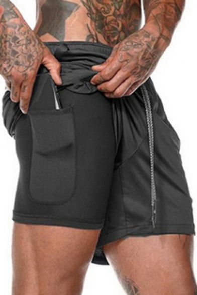Trendy Shorts False Two Piece Elasticated Waist with Drawstring Straight Fit Shorts for Men
