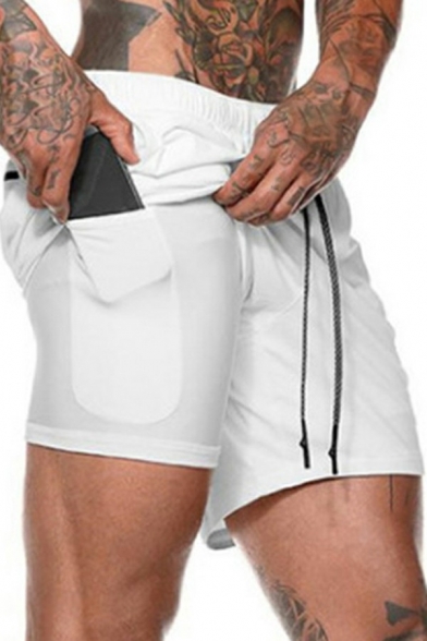 Trendy Shorts False Two Piece Elasticated Waist with Drawstring Straight Fit Shorts for Men