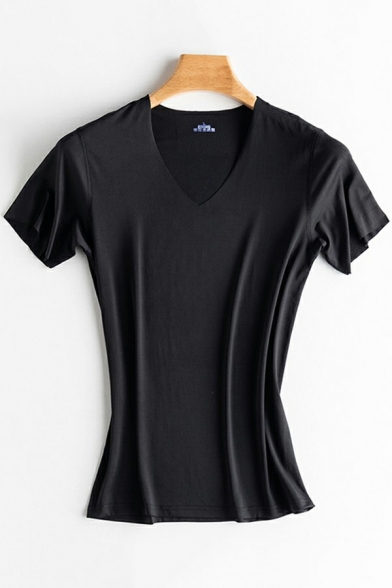 Unique Men's Tee Top Solid Short-sleeved V-Neck Regular Fit Comfortable T-Shirt