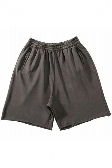 Unique Mens Shorts Pure Color Elasticated Waist Side Pocket Relaxed Shorts