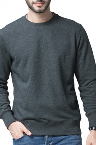 Basic Men's Sweatshirt Plain Long Sleeves Hood Collarless Loose Fit Sweatshirt