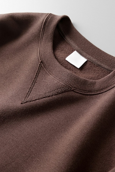 Casual Mens Sweatshirt Solid Color Long-Sleeved Round Neck Relaxed Fit Sweatshirt