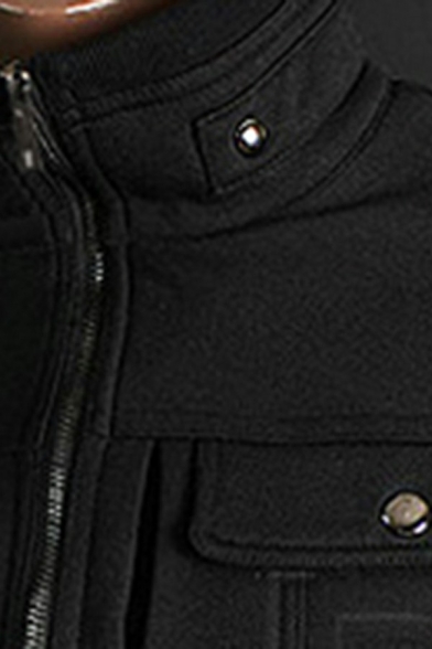 Cool Mens Hoodie Long Sleeve Stand Collar Pocket Decoration Zip-up Hoodie