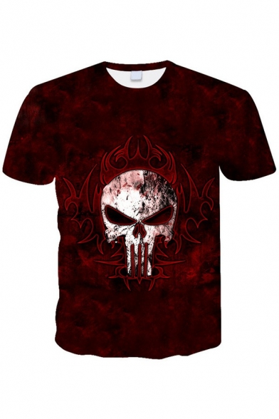 Cool Mens T-Shirt 3D Skull Pattern Short Sleeved Crew Neck Regular Fit T-Shirt