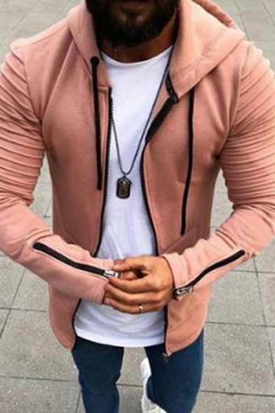 Fancy Hoodie Winkle Solid Color Zip up Long Sleeve Slim Fit Drawcord Hoodie for Men