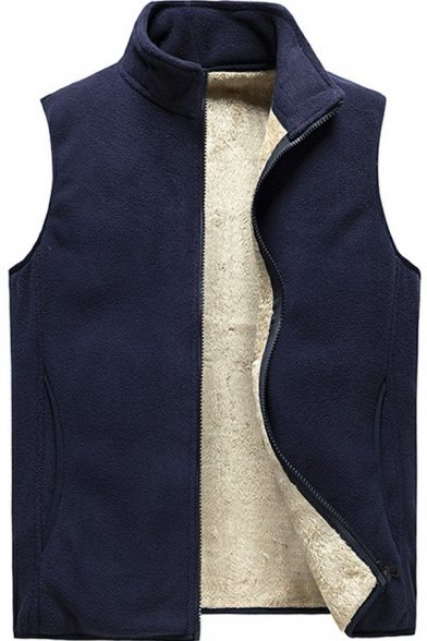 Fashionable Men's Vest Solid Stand Collar Zipper Fly Pocket Fitted Vest