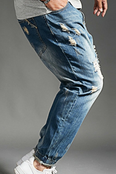Guys Boyish Jeans Solid Ripped Pocket Detail Zip-up Tapered Jeans