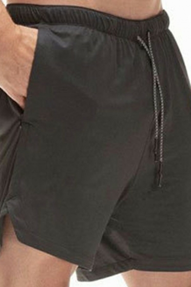 Guys Classic Shorts Solid Color Elastic Waist with Drawcord Pocket Design Slim Fitted Shorts