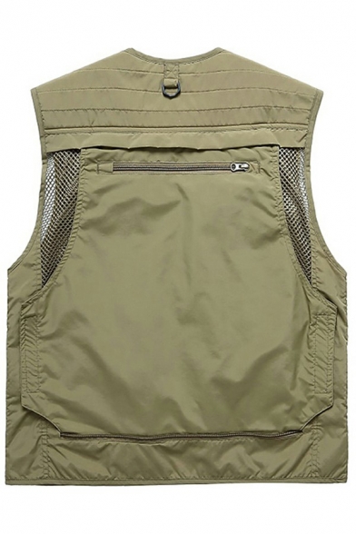 Guys Novelty Vest Solid Flap Pocket Zip Fly V-Neck Loose Fit Vest