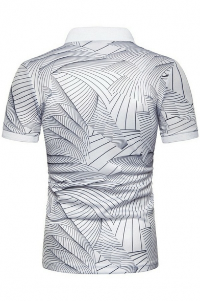 Men Creative Polo Shirt Printed 1/4 Button Collar Regular Fit Short Sleeves Polo Shirt