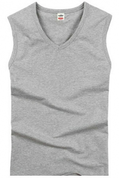 Men Simple Vest Top Whole Colored V-neck Sleeveless Slim Fit Tank Top