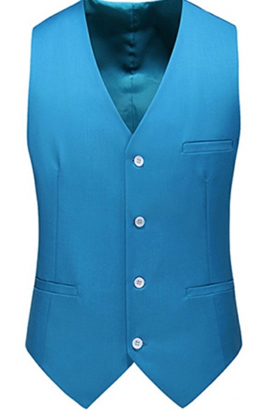 Mens Simple Blazer Vest Pure Color V-Neck Single Breasted Regular Fit Blazer Vest