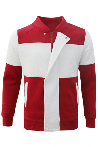 Metrosexual Jacket Contrast Paneled Pocket Zipper Fly Collar Long-sleeved Regular Jacket for Guys