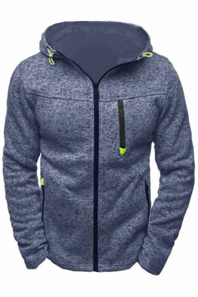 Sporty Men Hoodie Space Dye Print Pocket Detailed Long Sleeves Slim Zip Fly Hoodie