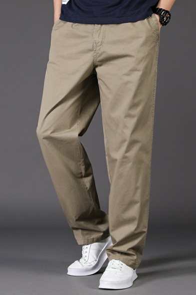 Sporty Men Pants Pure Color Pocket Decoration Mid Waist Relaxed Zip-up Pants for Men
