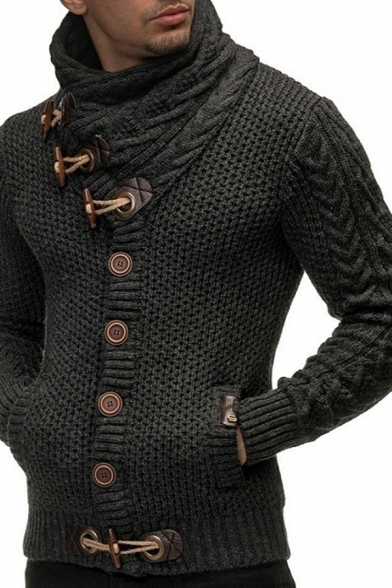 Sporty Mens Sweater Solid Color Pocket Decoration Button Detail Regular Sweater