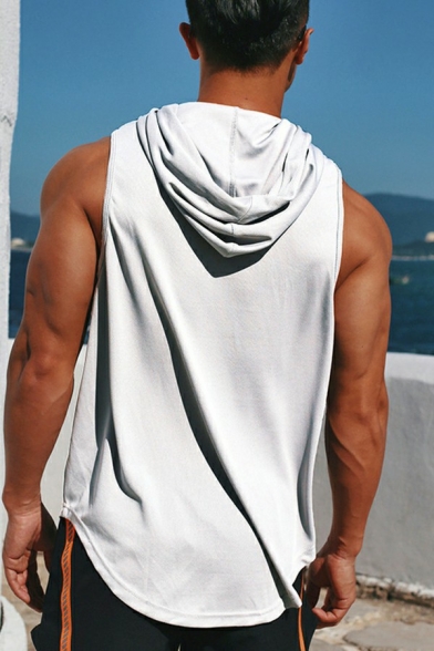 Stylish Mens Tank Top Pure Color Sleeveless Loose Fitted Tank with Hooded