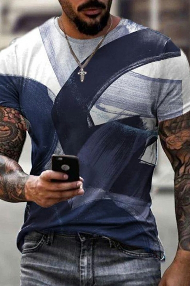 Trendy Men's Tee Top 3D Print Crew Neck Short Sleeve Slim Fit T-Shirt